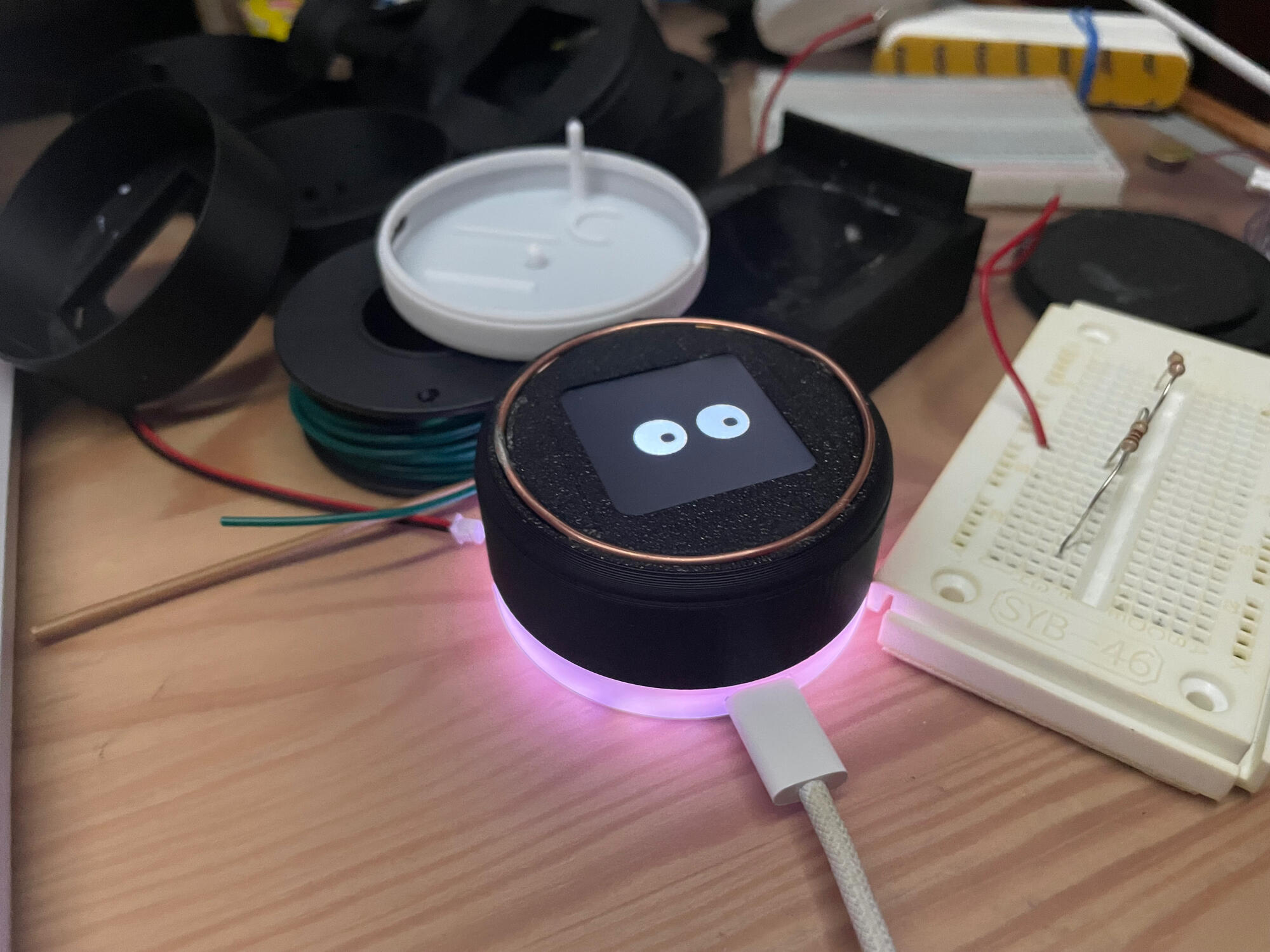 The final prototype, still charging.