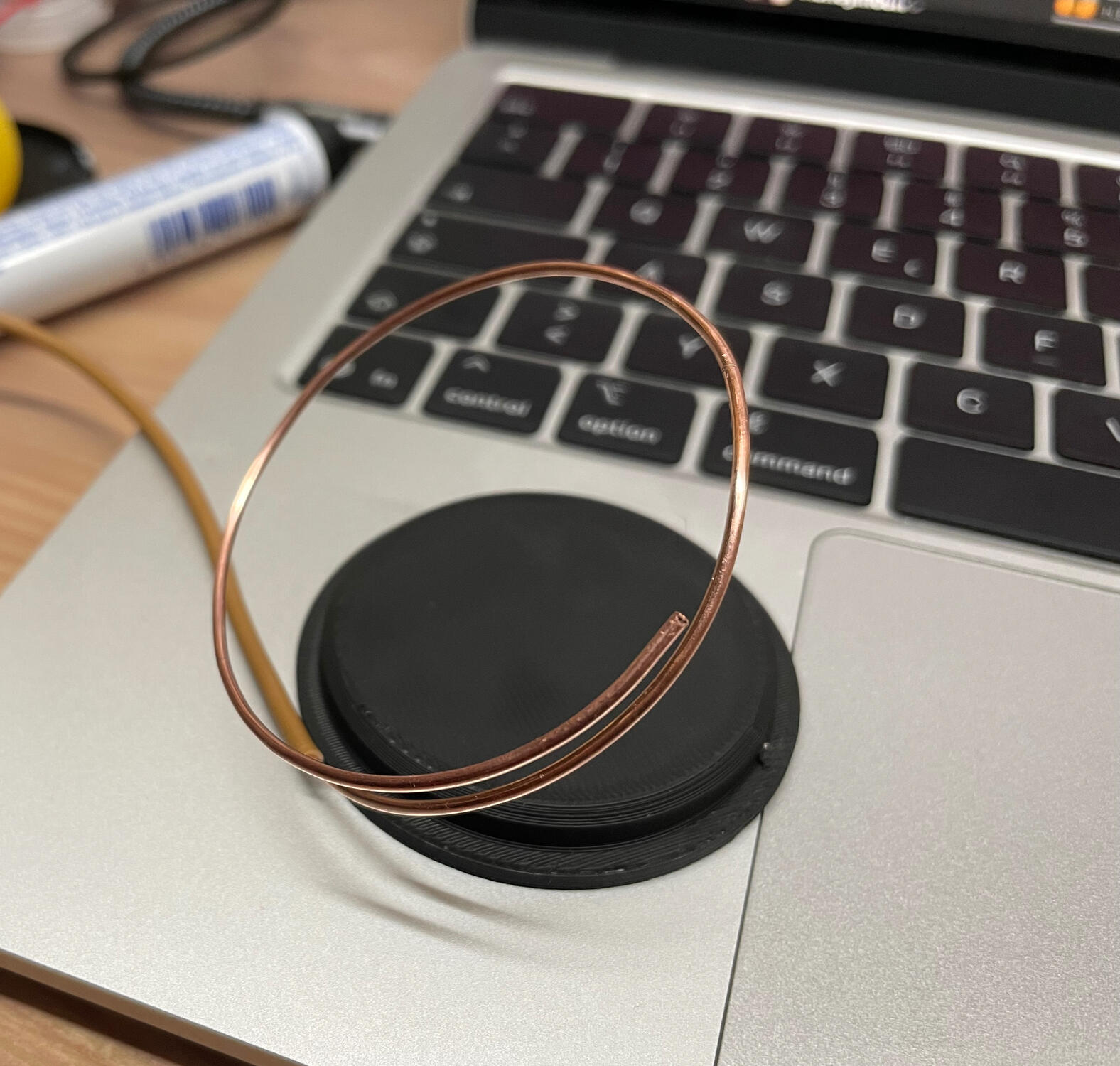 Bending copper wire to act as a touch sensor.